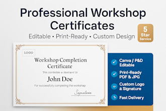 design professional workshop certificates, editable and print ready