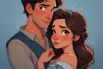 create a romantic couple portrait in my art style