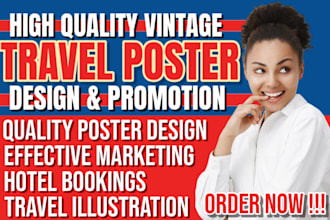 do quality vintage travel poster, travel illustration, travel site promotion