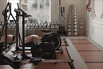 refresh 3d luxury home gym,workout room,fitness sanctuary,interior design render