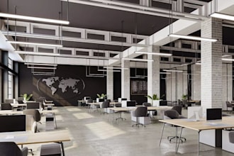 design sustainable office interior, sketchup 3d model, clean architecture render