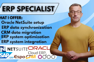 setup sap, oracle netsuite, odoo crm, erp data migration, data cleanup and sync