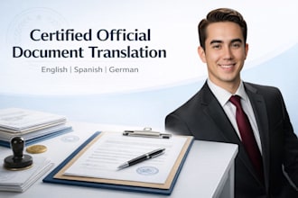 translate and provide certified official documents in english spanish german