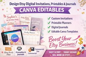 design etsy digital invitations create etsy printables journal canva editables