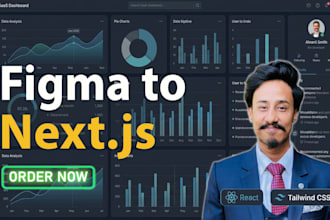 convert figma to nextjs, responsive react website or dashboard with tailwind CSS