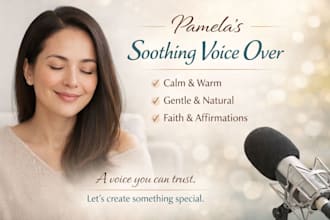 record gentle voice over with warm, calm female voice