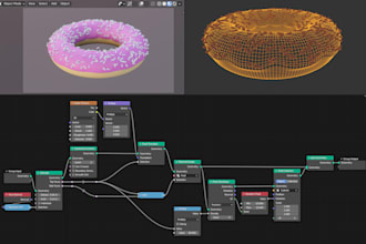do a procedural 3d model, asset with blender  geometry nodes and shader nodes