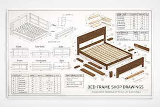 do detailed shop drawings for bed frames, doors, windows with cut lists,material