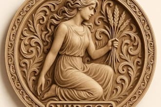 make 3d wood engraving, astrology relief, 3d luxury sculpture, decorative art