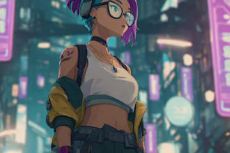create cyberpunk anime style illustration for you