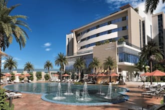 develop mixed use hospitality complex, resort hotel design, cgi exterior render