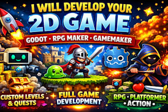 develop 2d game, custom game and video game using gamemaker, rpg maker and godot