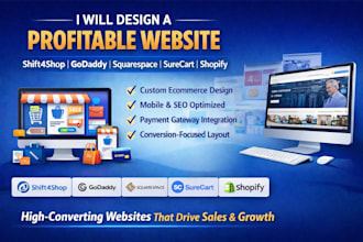 design profitable website for shift4shop godaddy squarespace surecart shopify