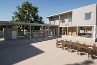 modern villa garden design,interior living area,3d site layout, landscape render