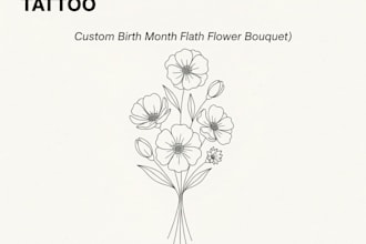 design custom birth flower bouquet tattoo in 12 hour
