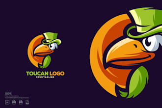 design a colorful and creative toucan mascot logo for your brand