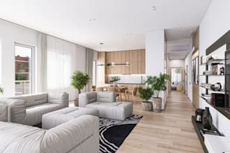 design an elevated living and dining space with modern architectural character