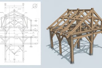 design timber structure, wooden framing and truss plan