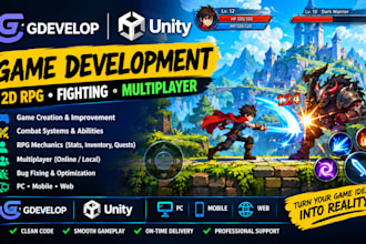 create or fix topnotch 2d rpg multiplayer fighting games on gdevelop, unity