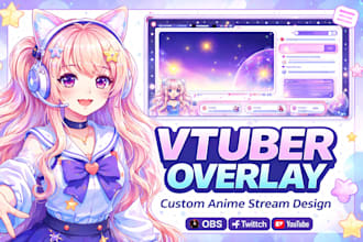 design custom vtuber stream overlay and anime overlay