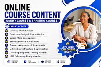 create online course content, curriculum design, udemy training course materials