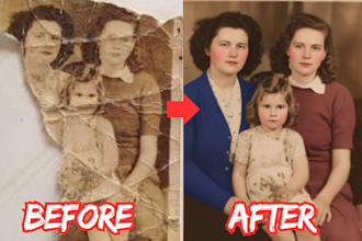 restore, repair, colorize, fix and edit your old damaged photo
