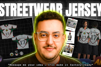 design a custom vintage retro streetwear jersey with tech pack and mockups