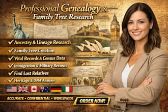 conduct professional genealogy, ancestry and family tree research
