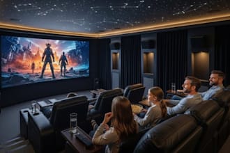 design photorealistic 3d podcast, 3d theater room, 3d indoor cinema, rendering