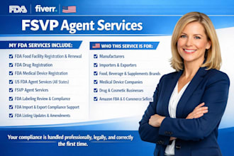 be your fda US agent for registration, fsvp, dietary supplemen and fda compliant