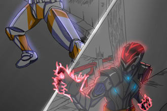 comic style character and mecha design