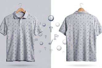 create unique sublimation golf polo tshirt pattern design and 3d mockup