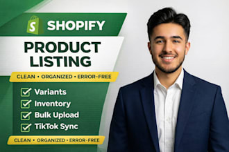 set up shopify product listings with correct variants, sku and inventory