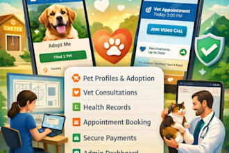 develop pet adoption app, pet care app, pet healthcare app