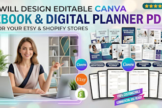 design editable canva ebook and digital planner PDF for etsy and shopify stores
