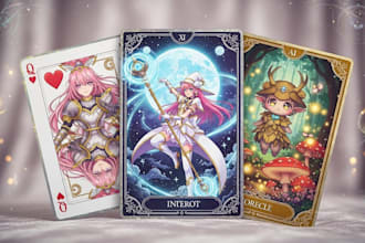 design anime tarot cards, magical oracle decks,and custom playing card art