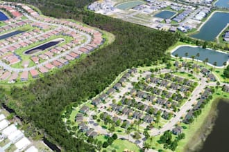develop 3d community housing rendering, suburban plan visualization, masterplan