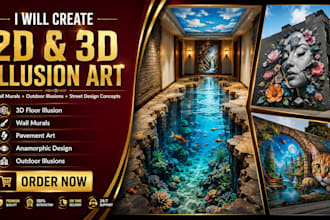 create 2d wall murals, outdoor anamorphic illusion art and street design concept