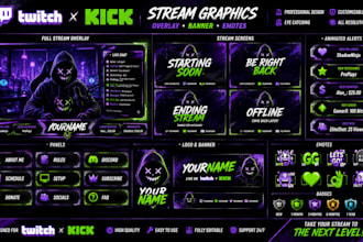 design stream graphics overlay kick twitch overlay twitch logo banner emotes