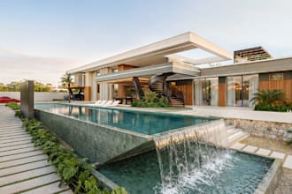 modernize 3d luxury mansion house,tropical garden, infinity pool,external render