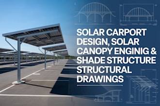 solar carport design, solar canopy, shade structure structural drawings