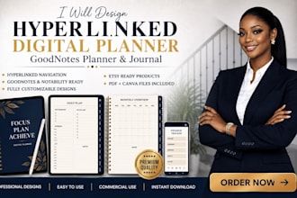 design hyperlinked digital planner, goodnotes planner and journal