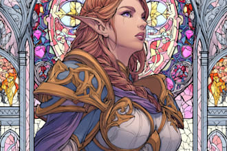 draw fantasy stained glass art for your character