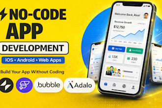 build no code app using bubble io, flutterflow or adalo web app