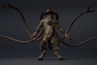 sculpt 3d fantasy character,cosmic horror,tentacle creature,nsfw modular,ue5 mod