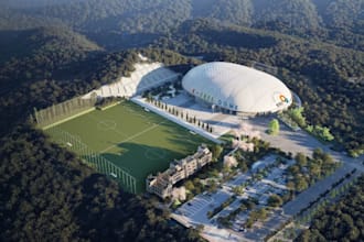 regenerate 3d sports complex,air dome structure,sports indoor,facility rendering