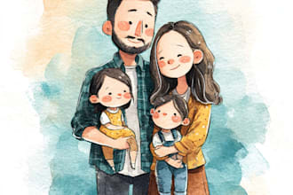 custom watercolor family portrait from photo