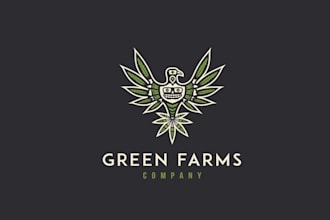 make organic green farms company logo with marijuana leaf