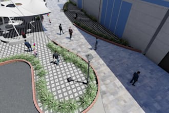 do realistic landscape and courtyard rendering