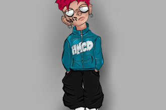 draw a custom streetwear cartoon character